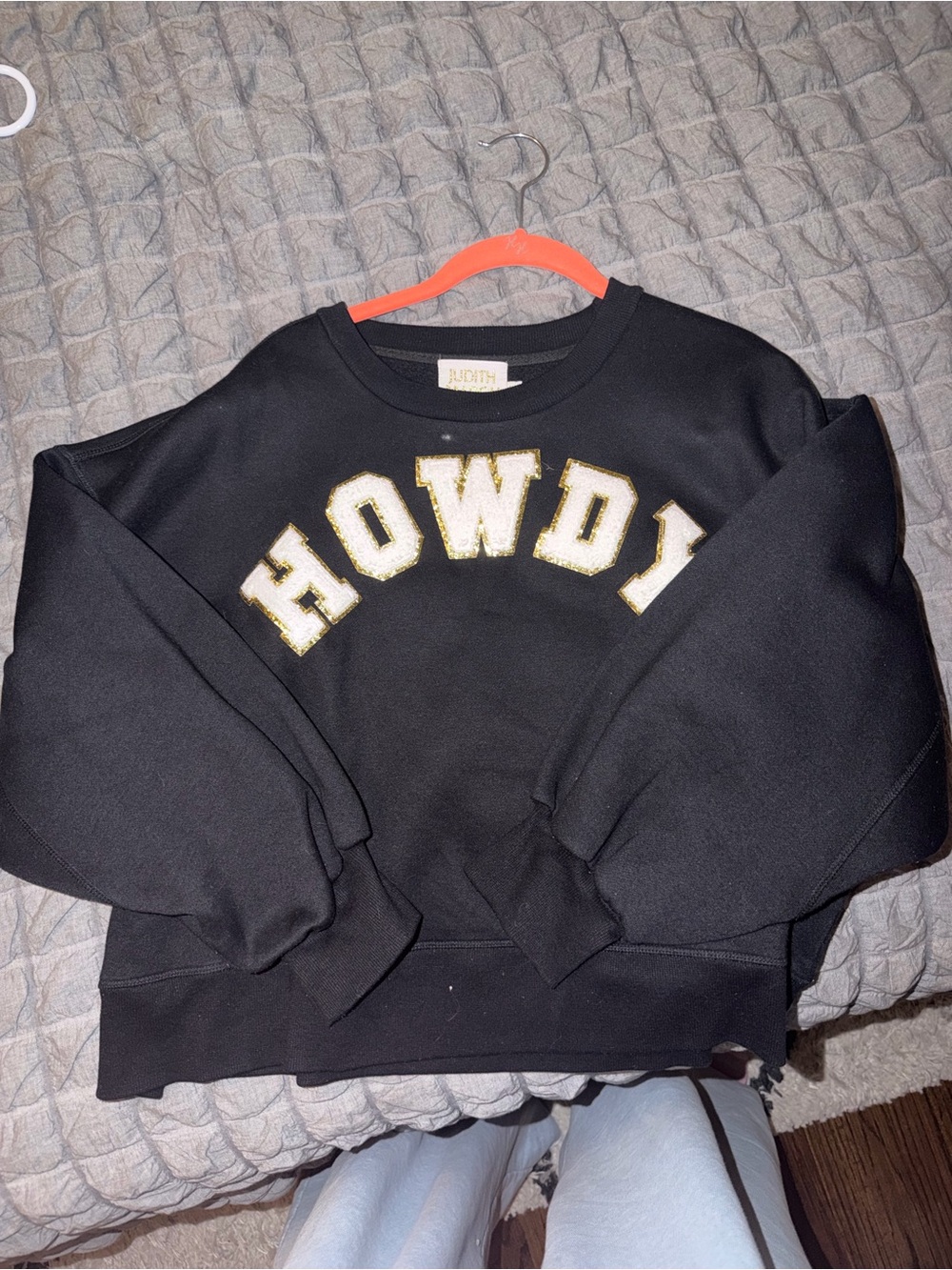 Judith March Black 'HOWDY' Crewneck Sweater with Gold Trim